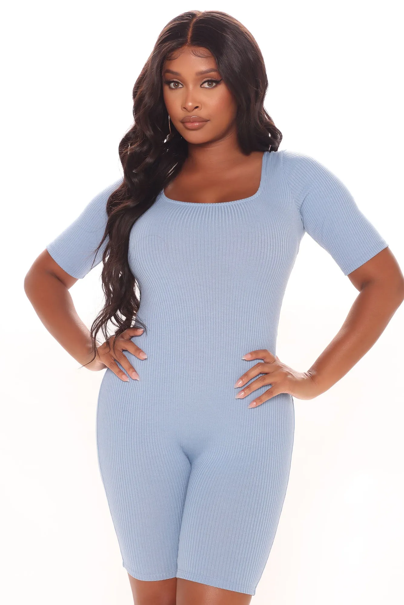 Ashley Lace Up Romper - Denim