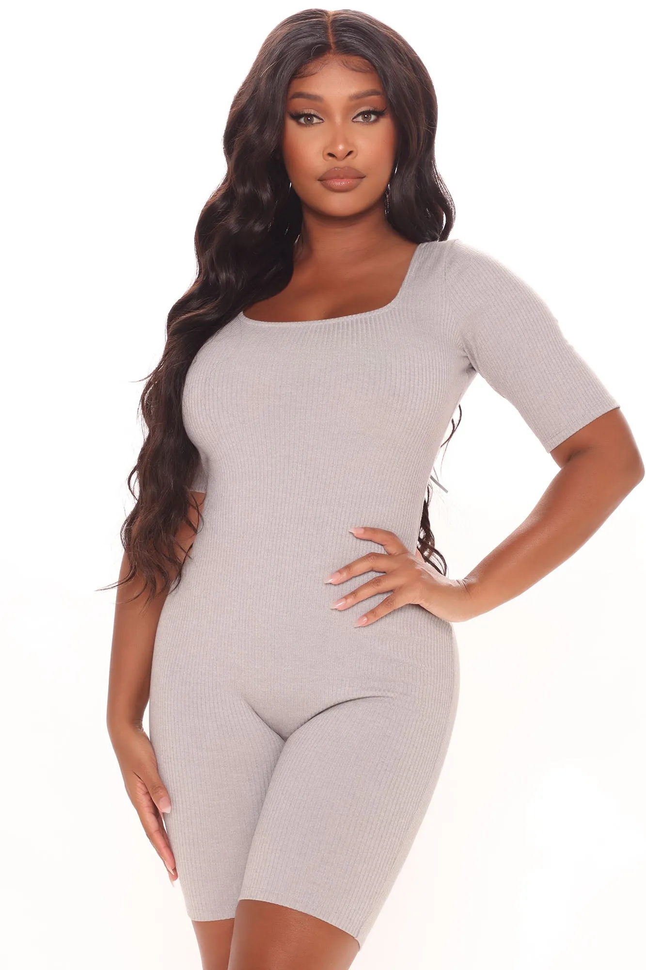 Ashley Lace Up Romper - Heather Grey