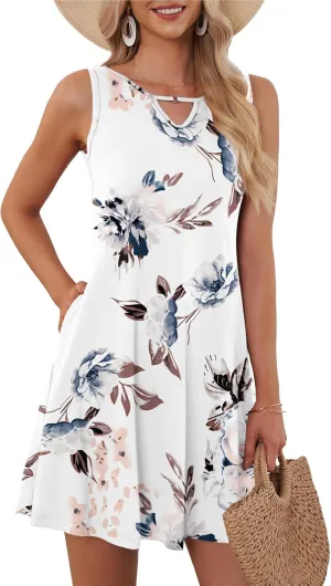 AUSELILY Summer Dress for Women 2025 Casaul Sleeveless Sundress Loose Beach Cover up Swing Dresses with Pockets