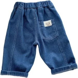 Baby Toddler Wide Leg Jeans Boys Girls High Waist Loose Denim Pants Solid Color Casual Sweatpants Trousers