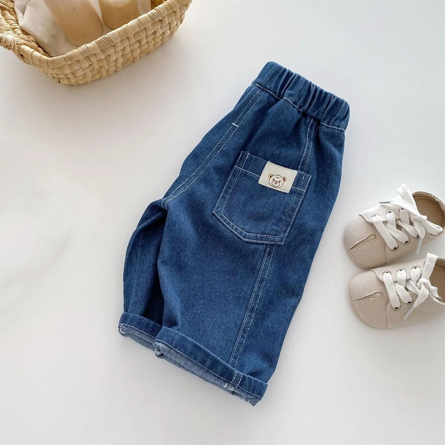 Baby Toddler Wide Leg Jeans Boys Girls High Waist Loose Denim Pants Solid Color Casual Sweatpants Trousers