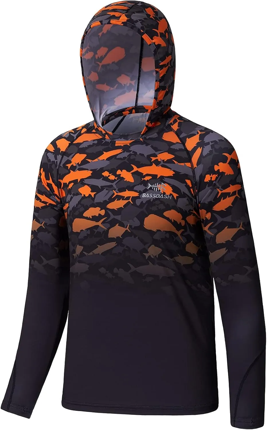 BASSDASH Youth UPF50  Performance T Shirt with Hood Long Sleeve Fishing Hiking Sun Shirt FS03Y