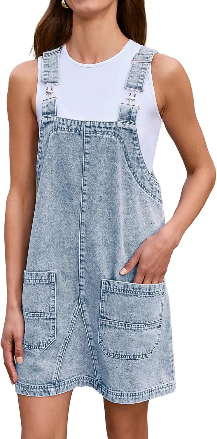 BerryGo Women's Denim Overall Jean Sleeveless Romper 2025 Mini Pinafore Dress Shorts Jumper With Pocket
