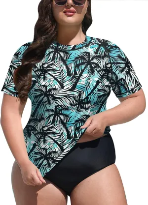 BesserBay Women's UPF 50  Sun Protection Rashguard Shirt Short Sleeve Quick Dry Plus Size Swim Shirt Swimsuit Top