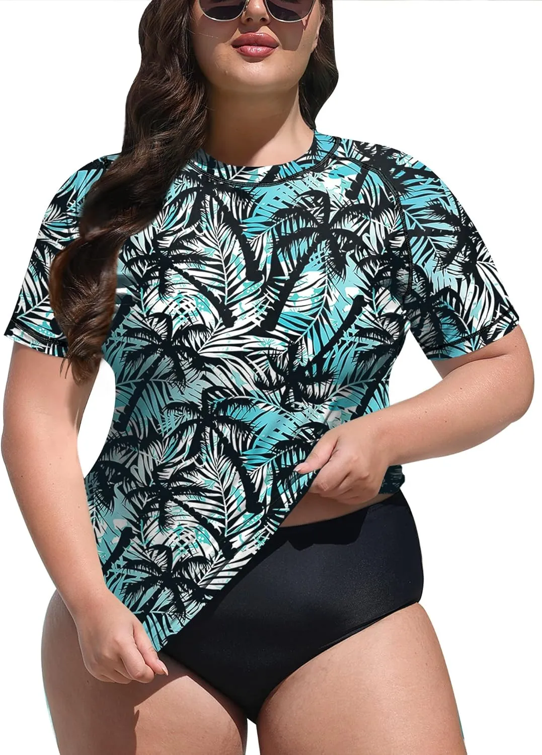 BesserBay Women's UPF 50  Sun Protection Rashguard Shirt Short Sleeve Quick Dry Plus Size Swim Shirt Swimsuit Top