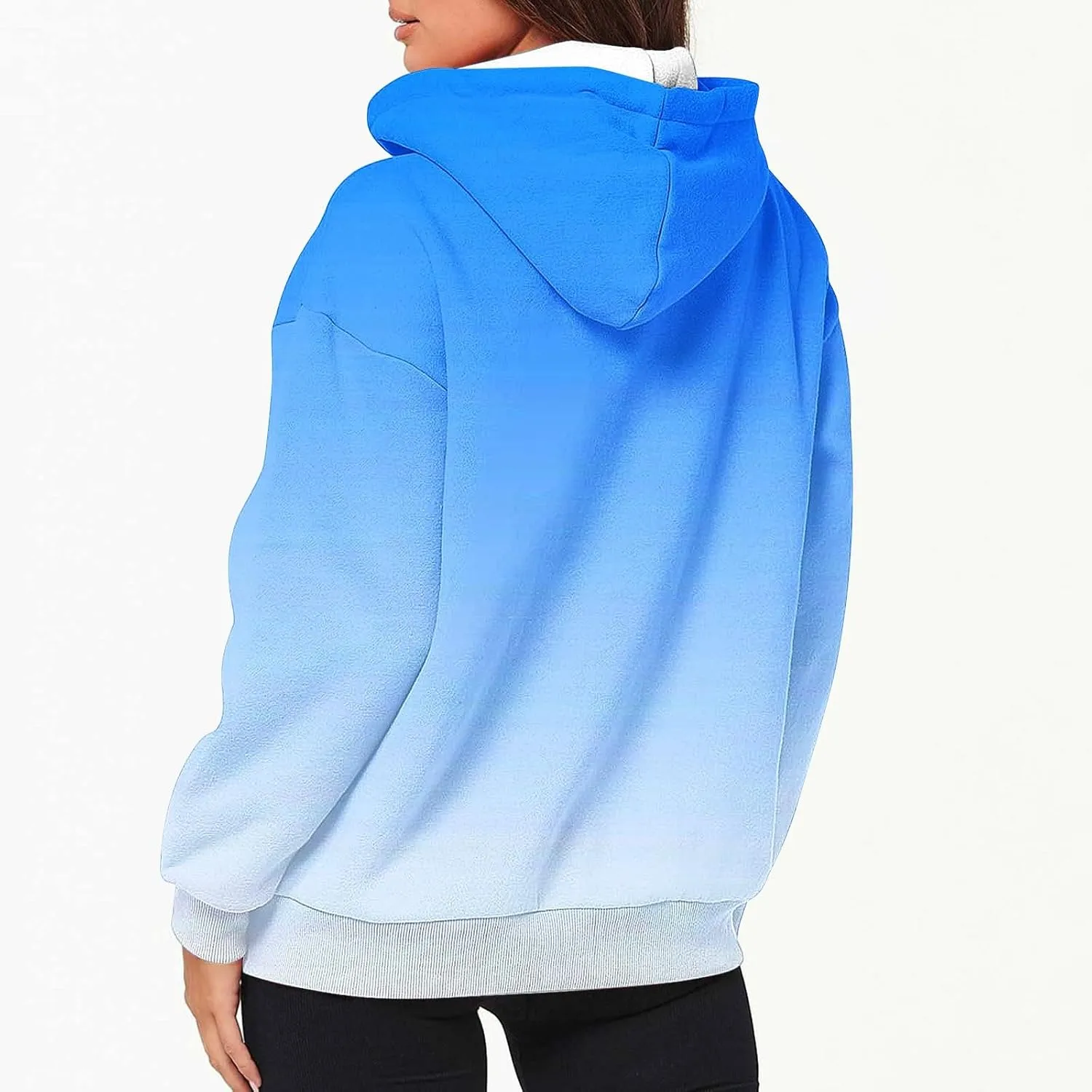 Bidobibo Zip Up Hoodie Women Gradient Color Pattern Zipper Hooded Plus Size Jacket Oversized Tunic Sweatshirt for Women