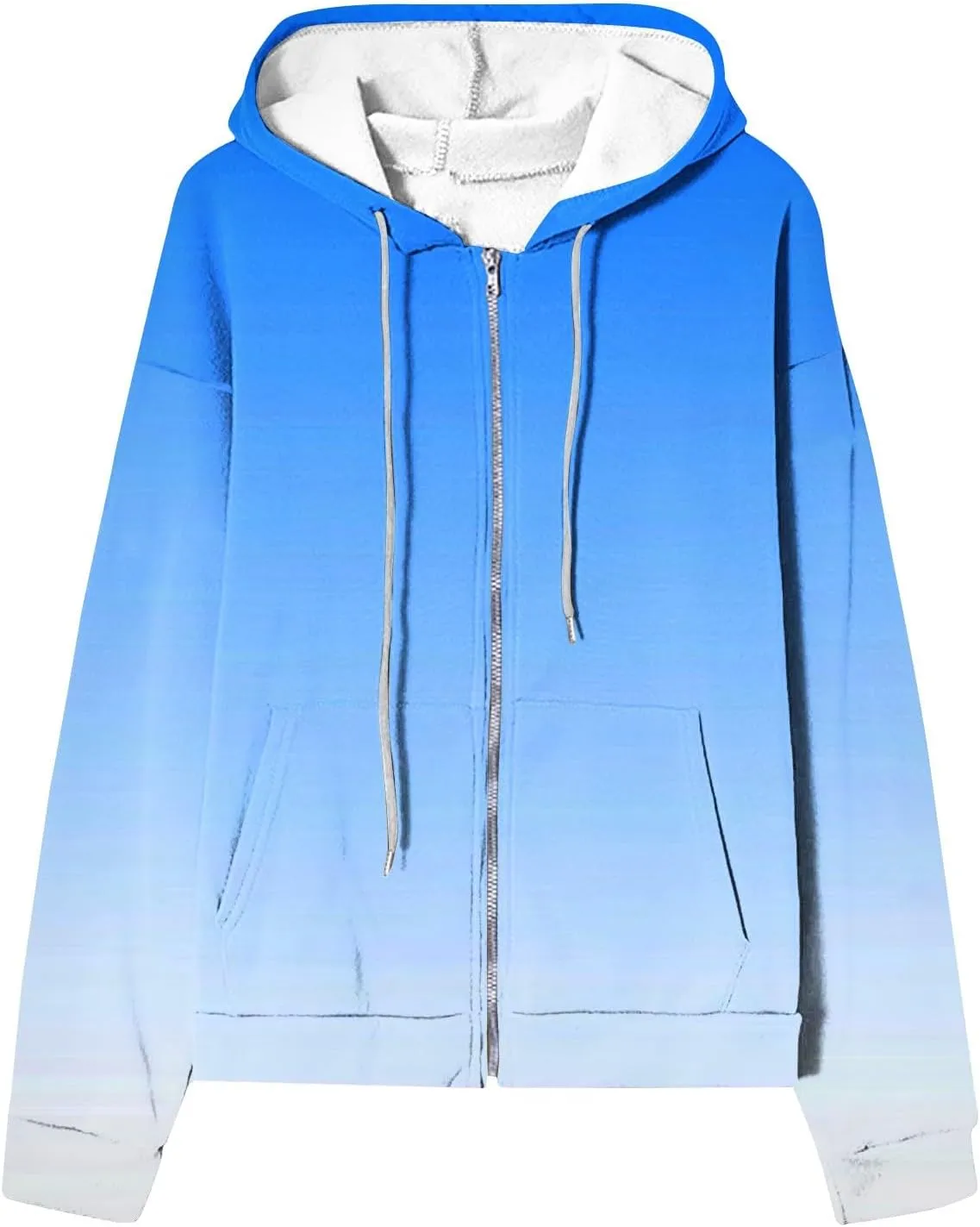 Bidobibo Zip Up Hoodie Women Gradient Color Pattern Zipper Hooded Plus Size Jacket Oversized Tunic Sweatshirt for Women