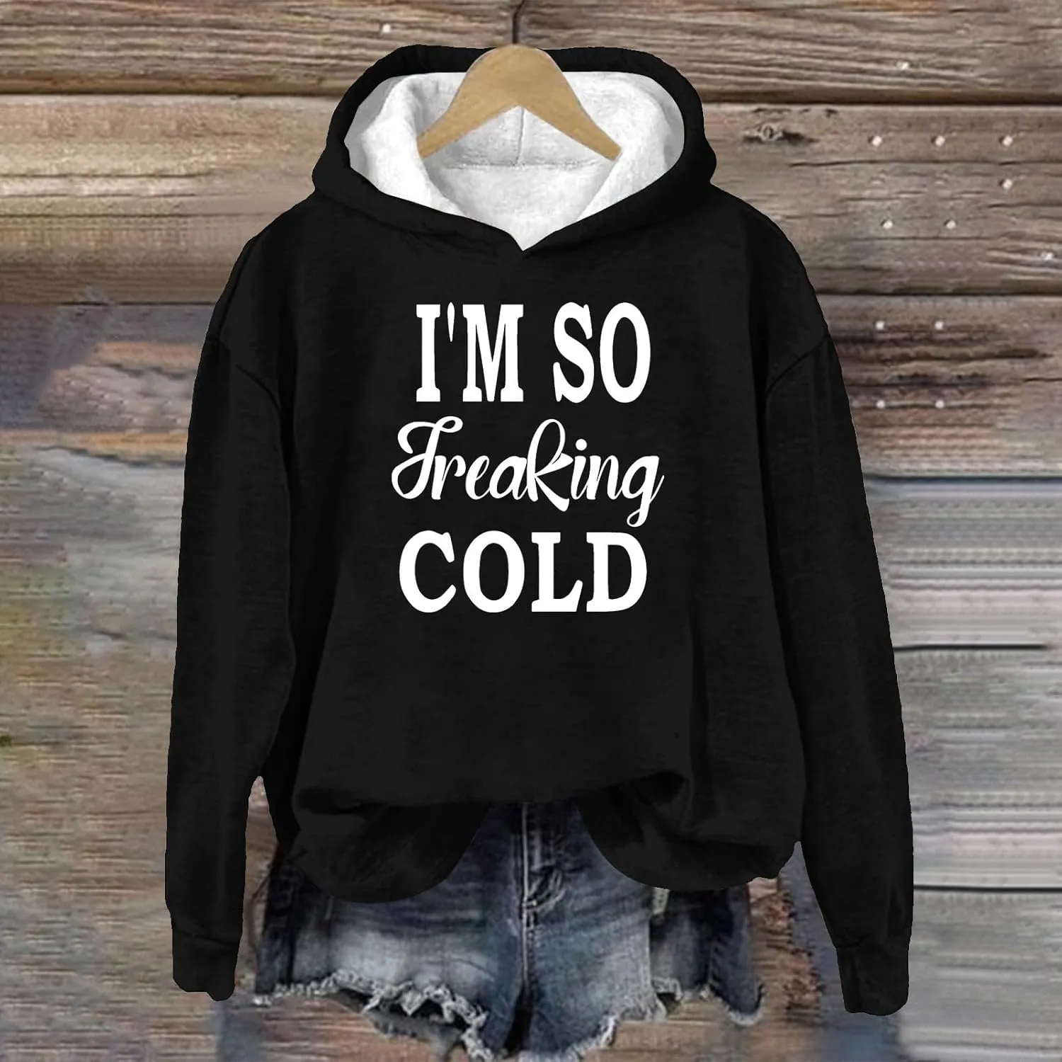 Binmer I'm So Freaking Cold Funny Graphic Sweatshirts Women Oversized Long Sleeve Pullover Tops Casual Y2K Hoodies Shirts