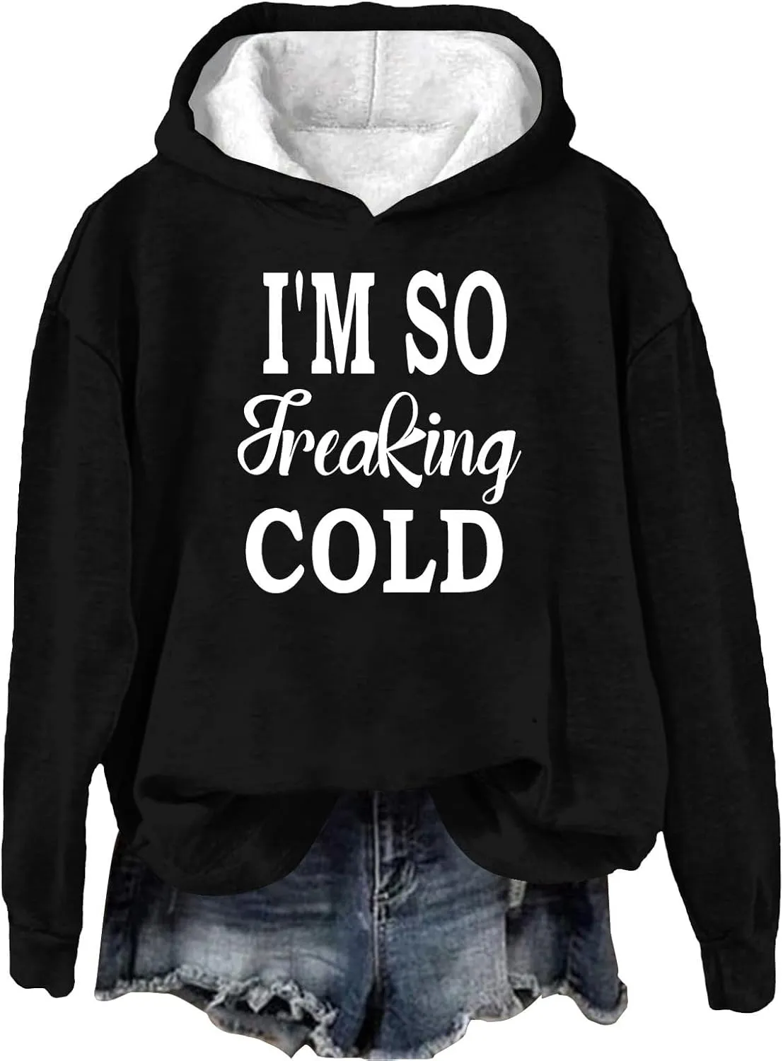 Binmer I'm So Freaking Cold Funny Graphic Sweatshirts Women Oversized Long Sleeve Pullover Tops Casual Y2K Hoodies Shirts