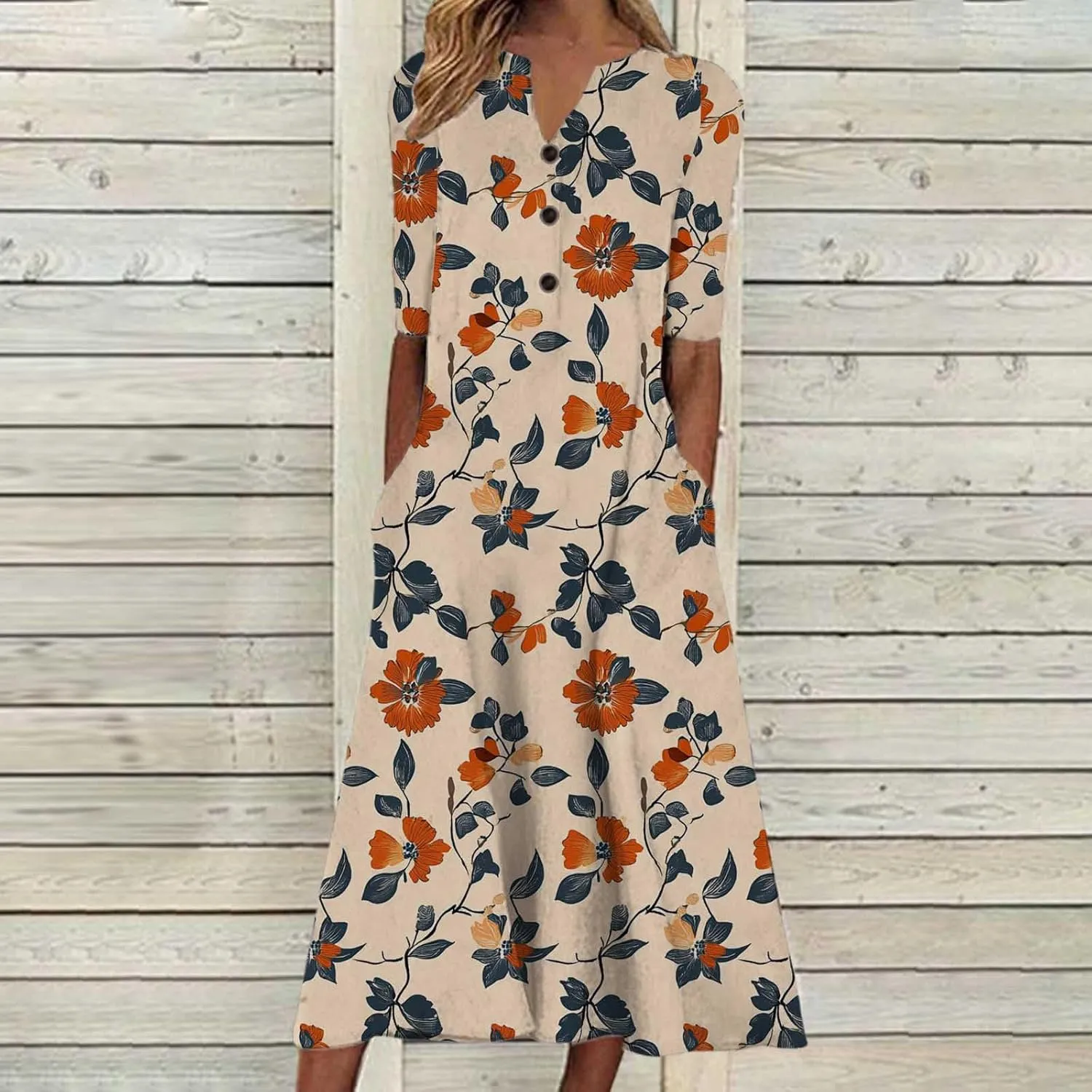 Boho Dresses for Women 2025 Summer Casual Short Sleeve Long Dress Floral Beach Vacation Sundresses with Pockets