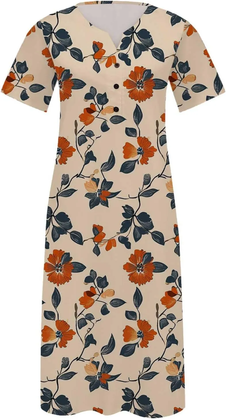 Boho Dresses for Women 2025 Summer Casual Short Sleeve Long Dress Floral Beach Vacation Sundresses with Pockets