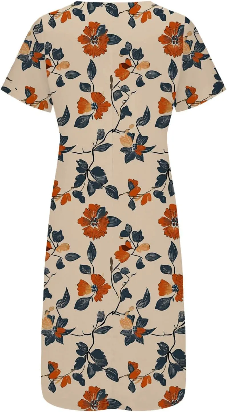 Boho Dresses for Women 2025 Summer Casual Short Sleeve Long Dress Floral Beach Vacation Sundresses with Pockets