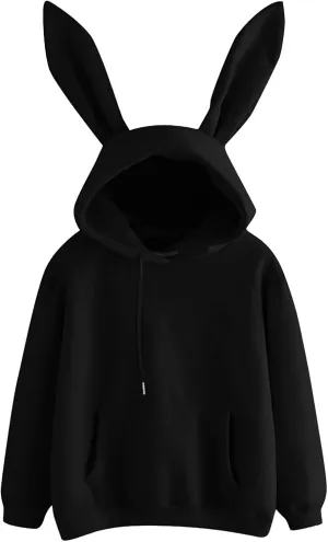 Bunny Sweater with Ears Long Sleeve Animal Hoodies with Ears with Hood Cute Bunny Ear Solid Y2K Hoodies Kawaii