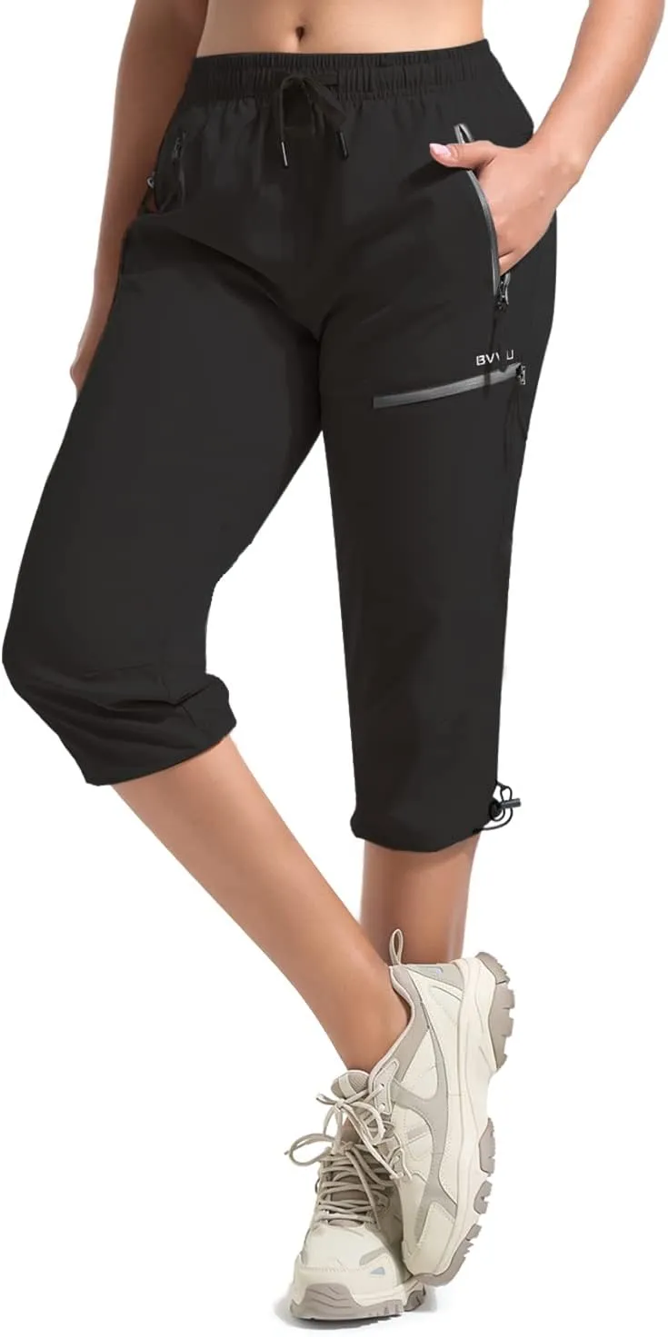BVVU Women's Cargo Capris Hiking Pants Lightweight Quick Dry Joggers Outdoor Waterproof Workout Pants with Pockets