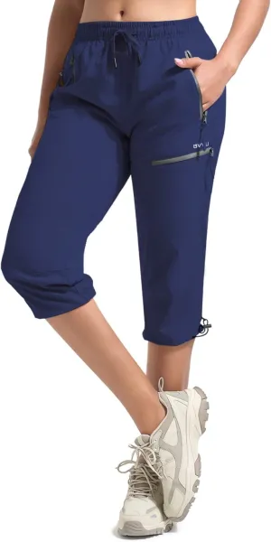 BVVU Women's Cargo Capris Hiking Pants Lightweight Quick Dry Joggers Outdoor Waterproof Workout Pants with Pockets