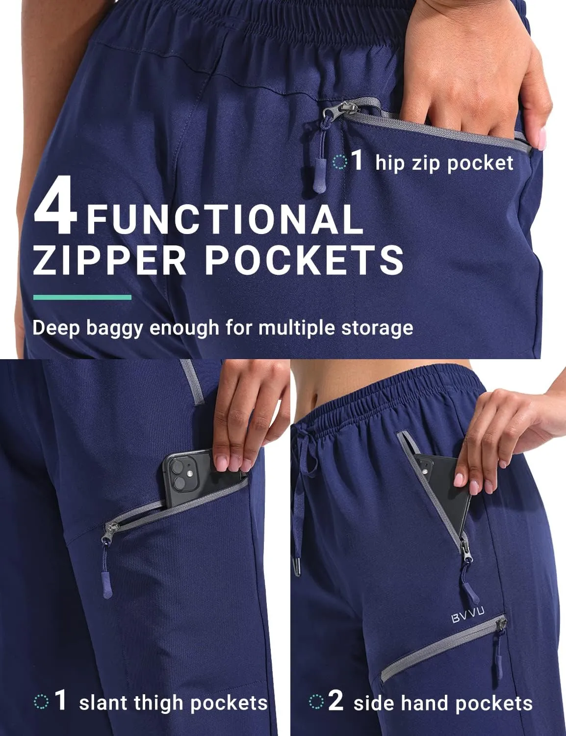BVVU Women's Cargo Capris Hiking Pants Lightweight Quick Dry Joggers Outdoor Waterproof Workout Pants with Pockets