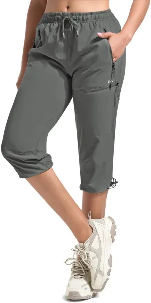 BVVU Women's Cargo Capris Hiking Pants Lightweight Quick Dry Joggers Outdoor Waterproof Workout Pants with Pockets