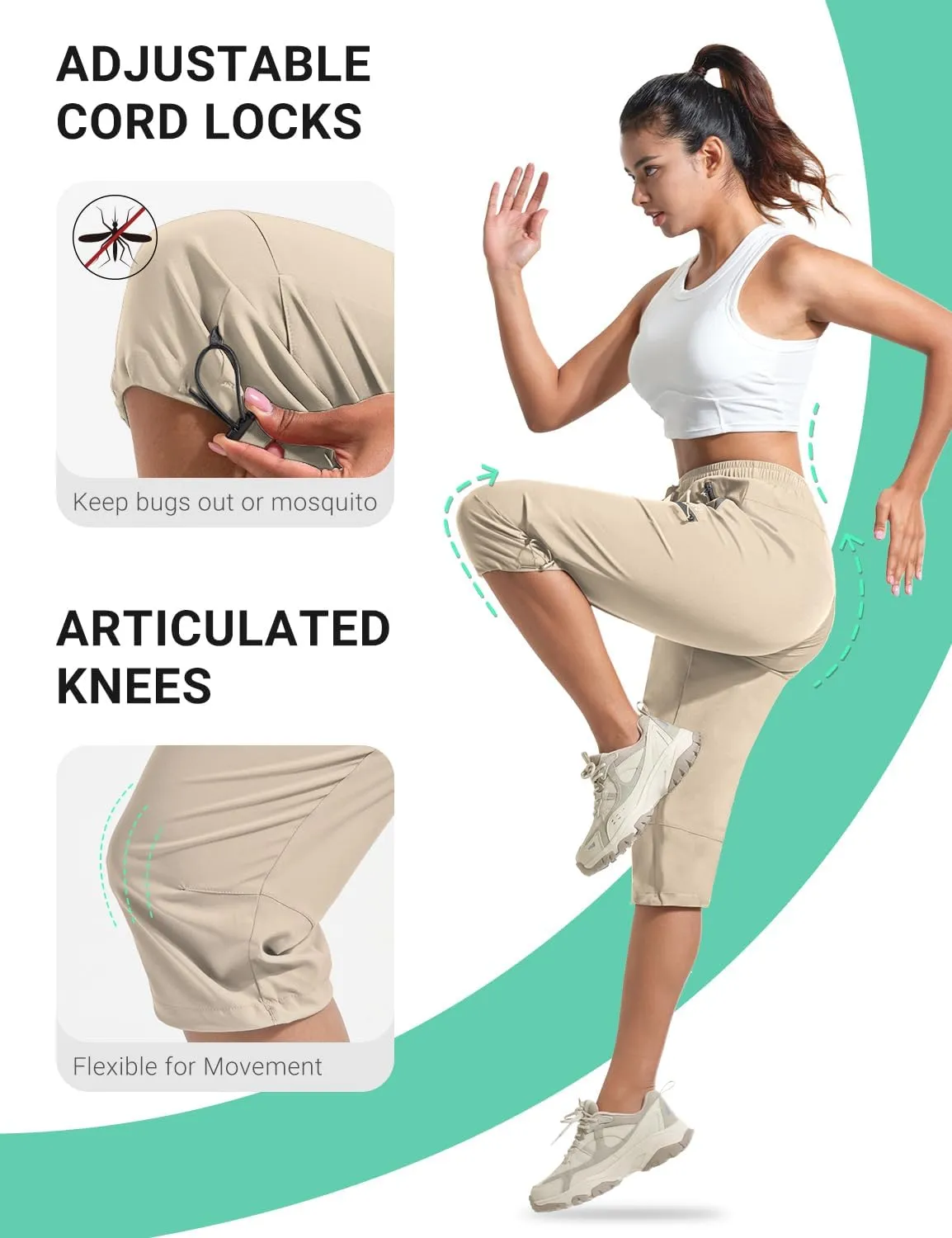 BVVU Women's Cargo Capris Hiking Pants Lightweight Quick Dry Joggers Outdoor Waterproof Workout Pants with Pockets
