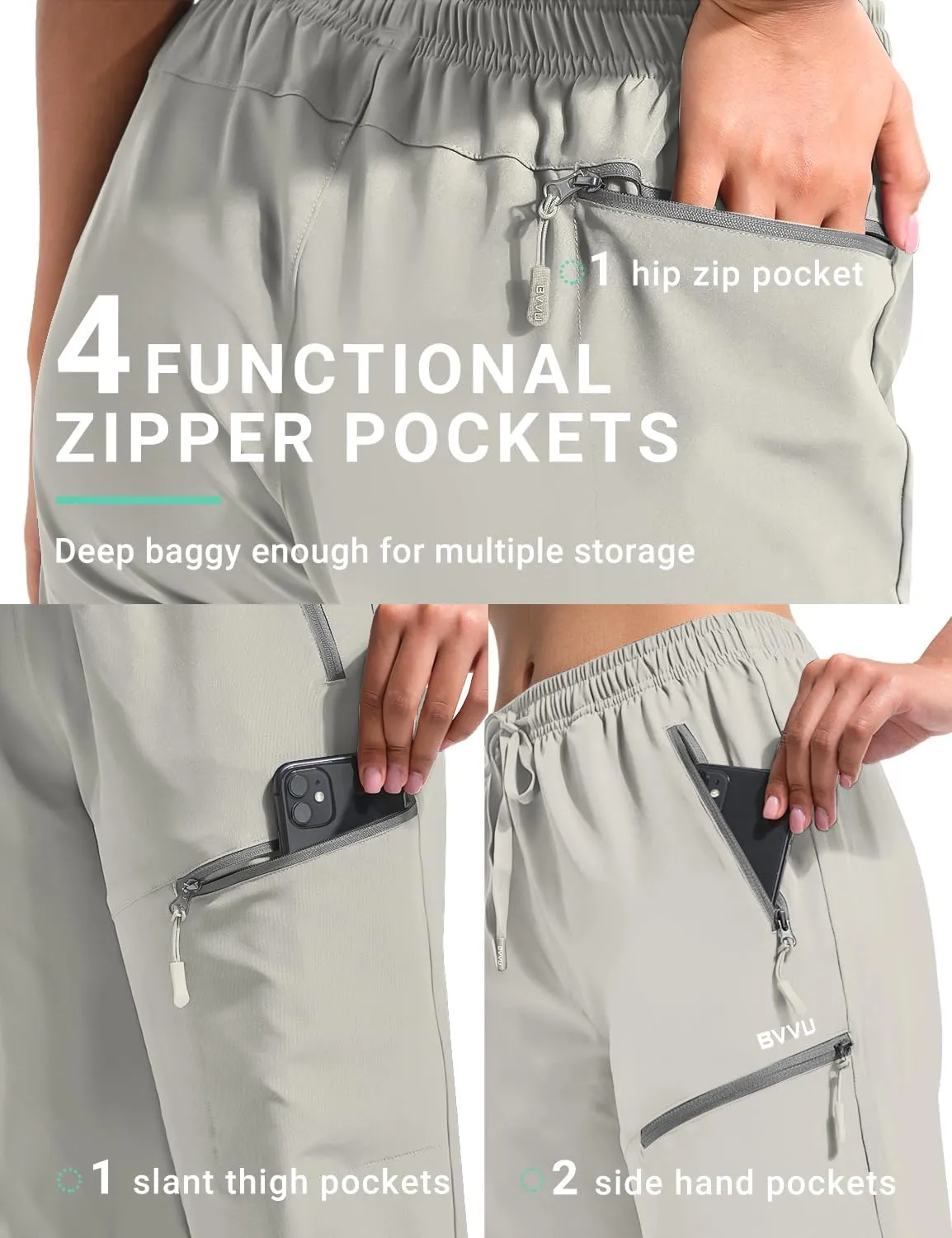 BVVU Women's Cargo Capris Hiking Pants Lightweight Quick Dry Joggers Outdoor Waterproof Workout Pants with Pockets