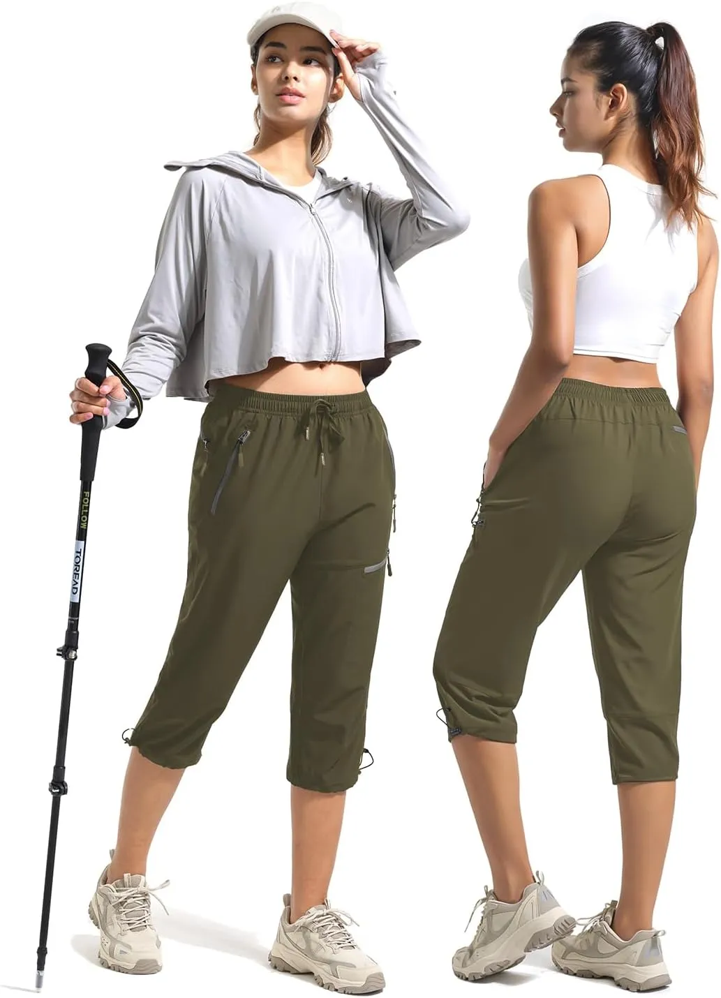 BVVU Women's Cargo Capris Hiking Pants Lightweight Quick Dry Joggers Outdoor Waterproof Workout Pants with Pockets