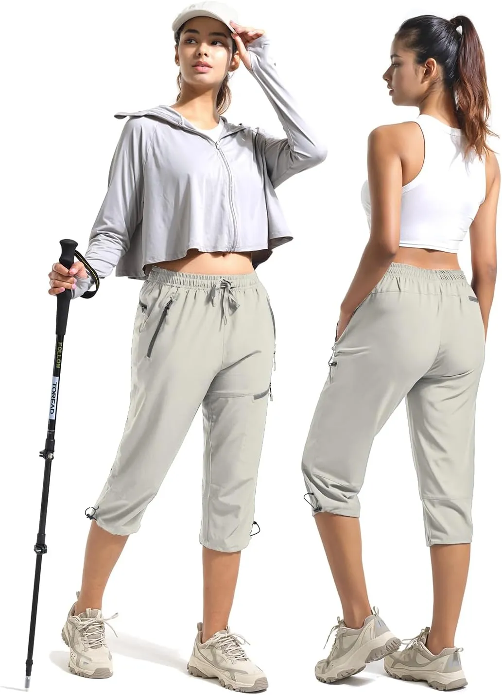 BVVU Women's Cargo Capris Hiking Pants Lightweight Quick Dry Joggers Outdoor Waterproof Workout Pants with Pockets