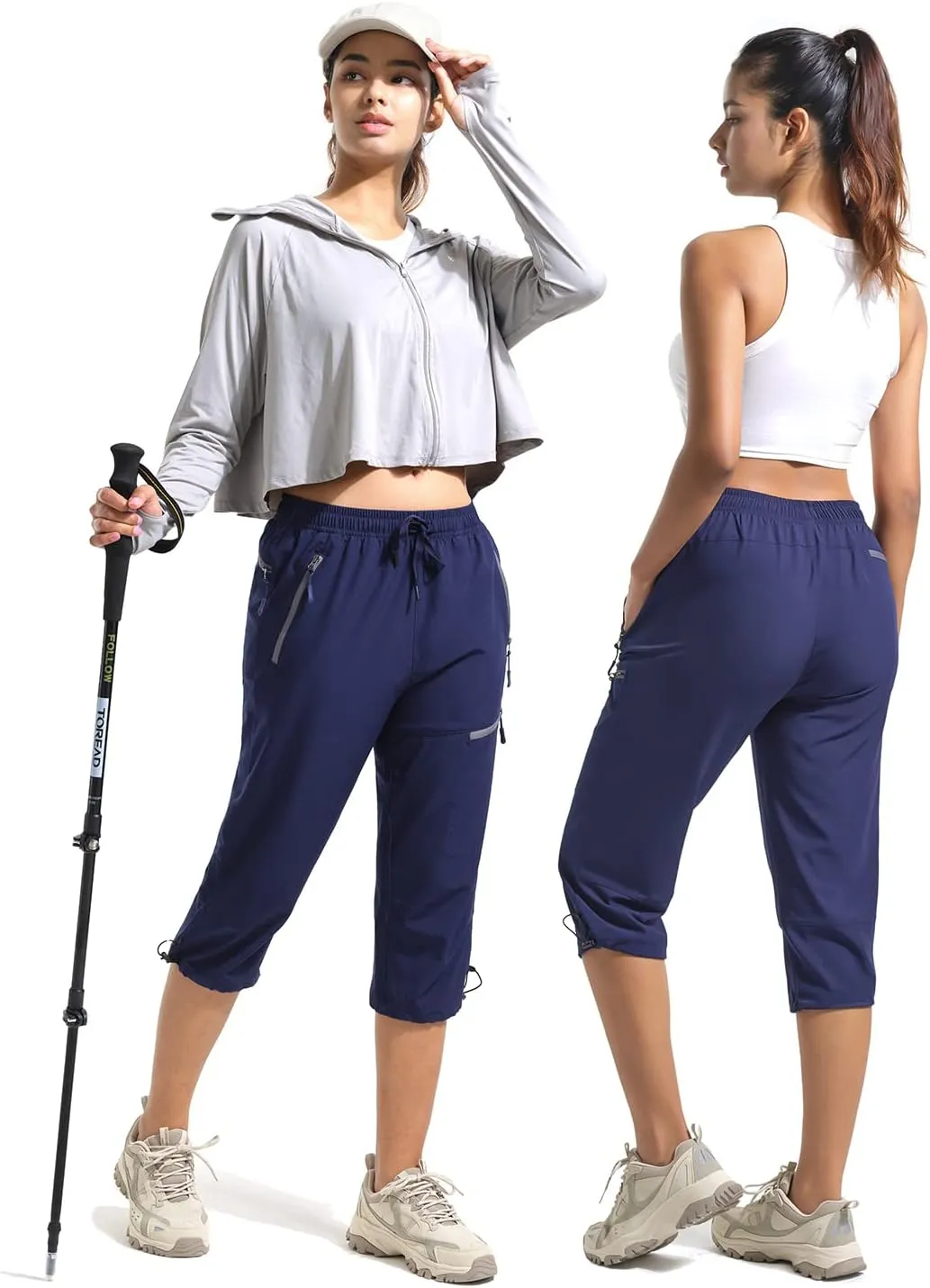 BVVU Women's Cargo Capris Hiking Pants Lightweight Quick Dry Joggers Outdoor Waterproof Workout Pants with Pockets