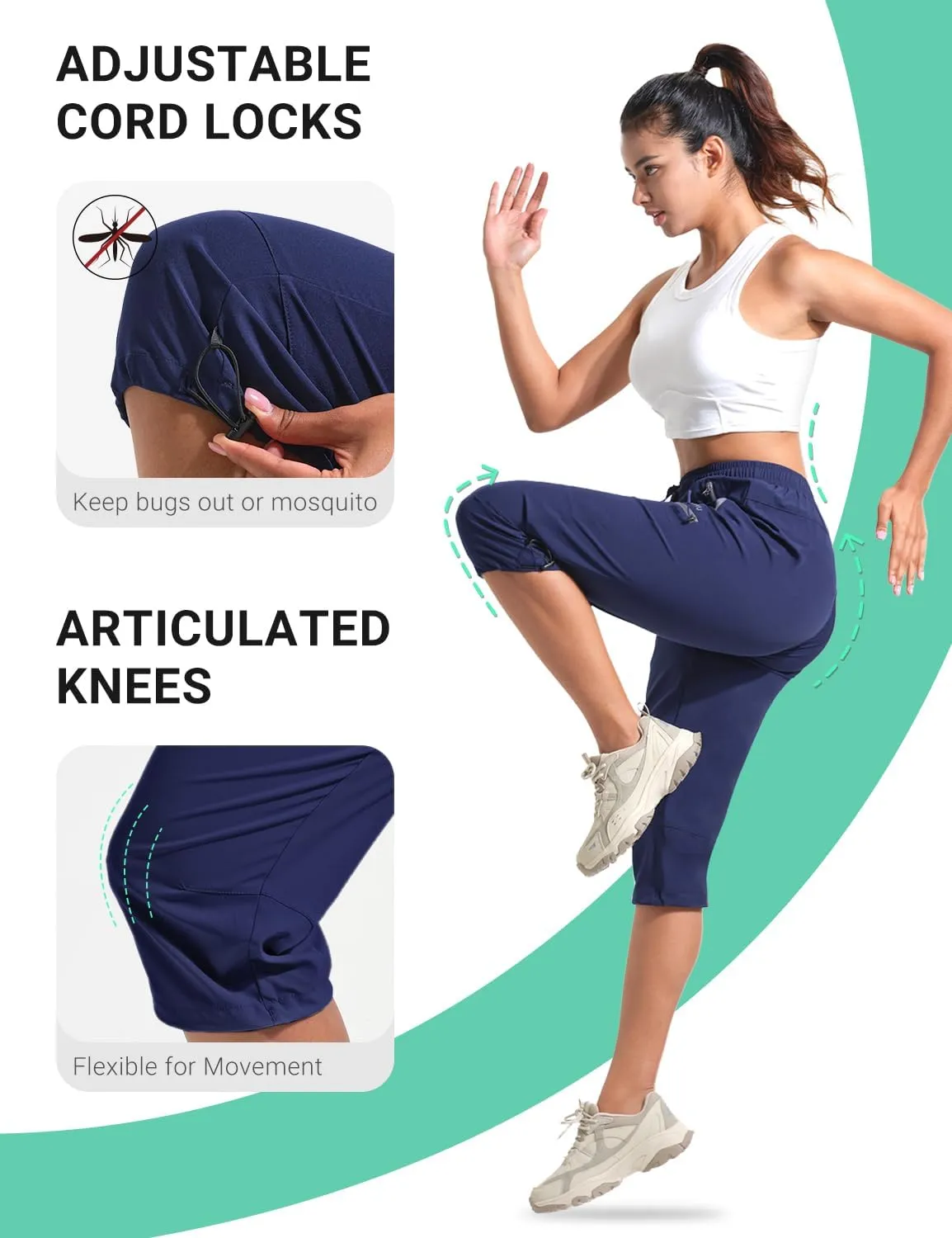 BVVU Women's Cargo Capris Hiking Pants Lightweight Quick Dry Joggers Outdoor Waterproof Workout Pants with Pockets