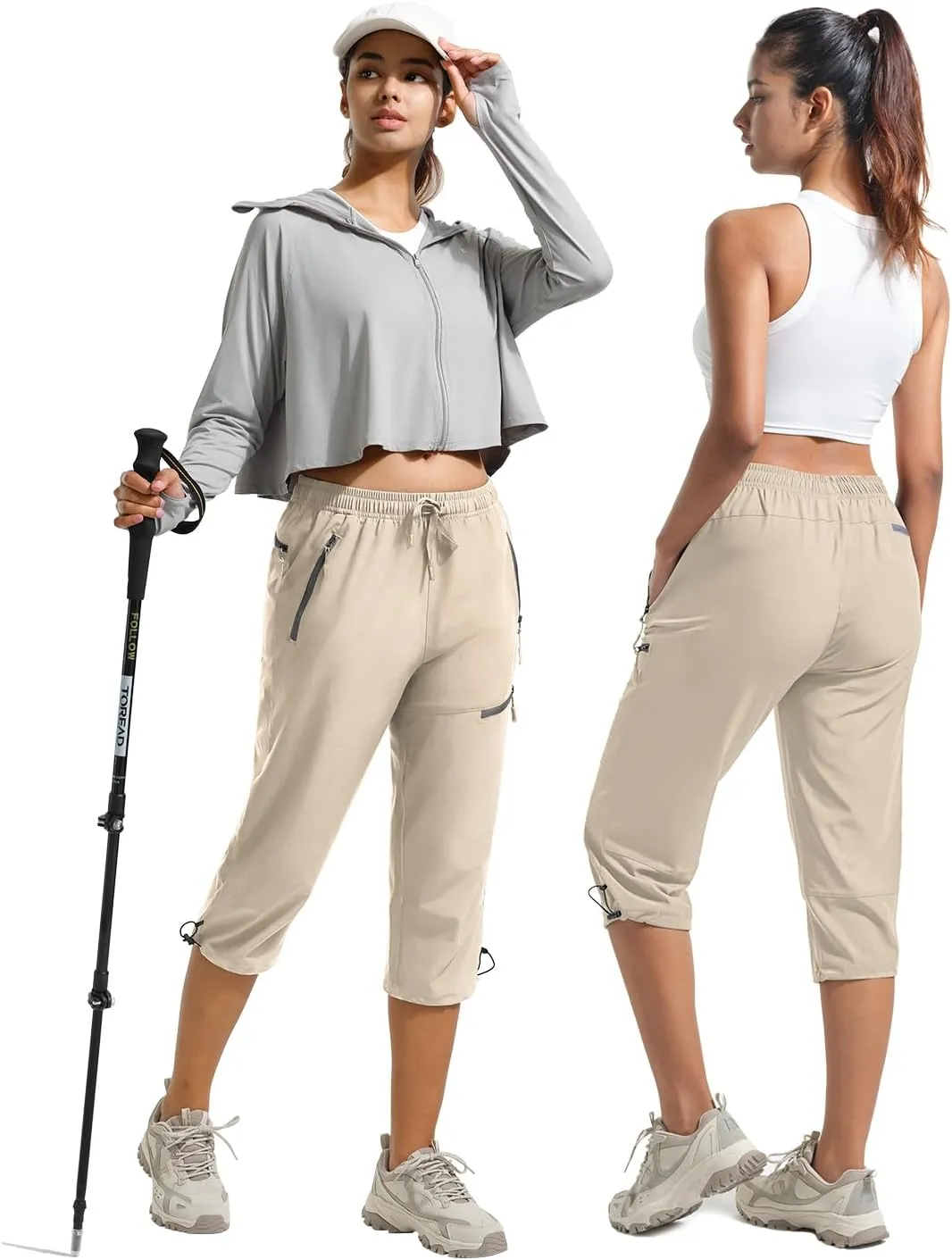 BVVU Women's Cargo Capris Hiking Pants Lightweight Quick Dry Joggers Outdoor Waterproof Workout Pants with Pockets