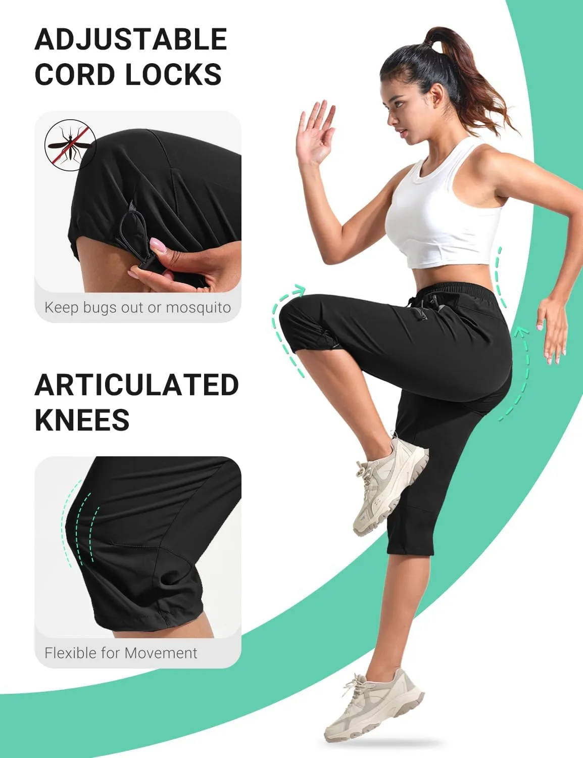 BVVU Women's Cargo Capris Hiking Pants Lightweight Quick Dry Joggers Outdoor Waterproof Workout Pants with Pockets