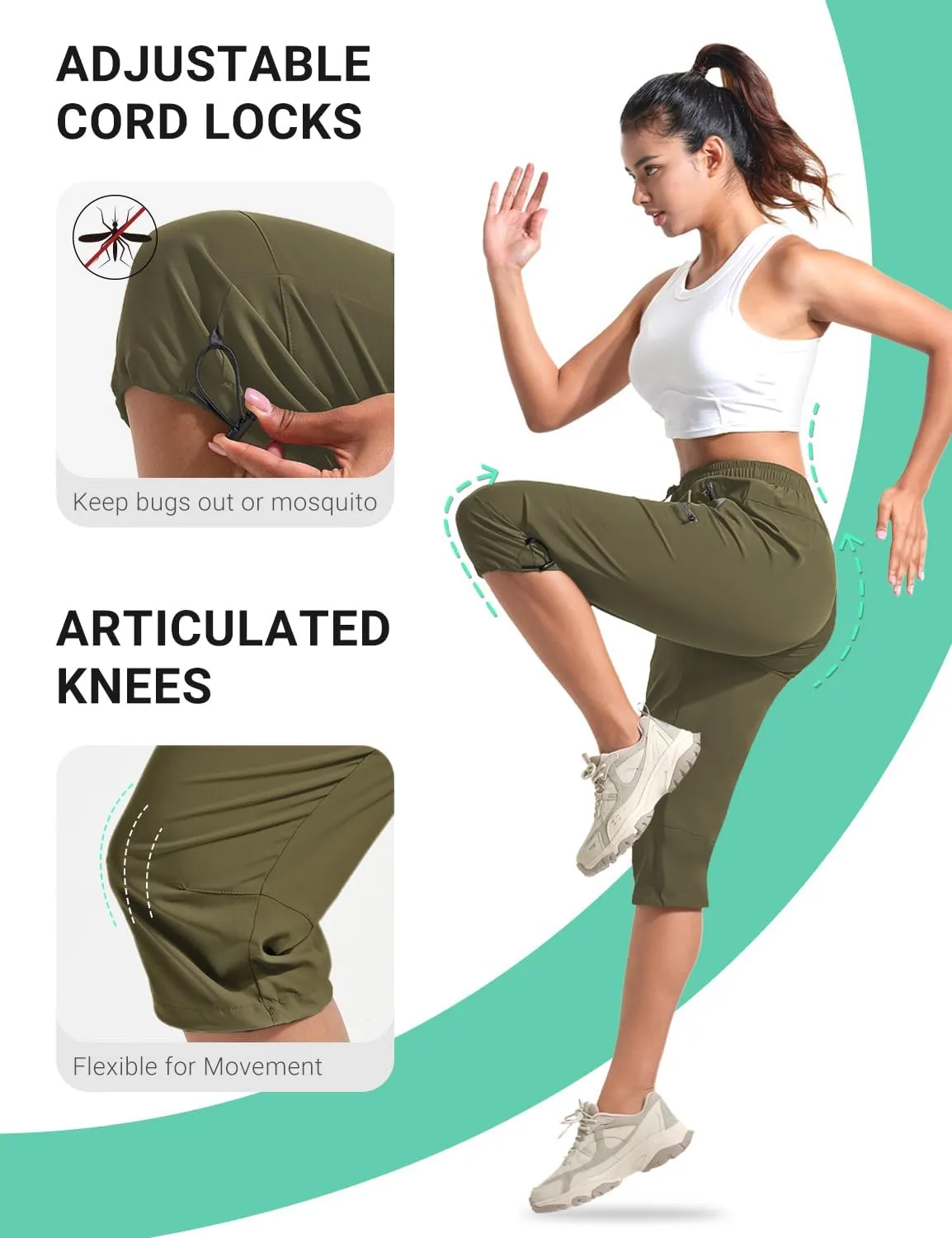 BVVU Women's Cargo Capris Hiking Pants Lightweight Quick Dry Joggers Outdoor Waterproof Workout Pants with Pockets
