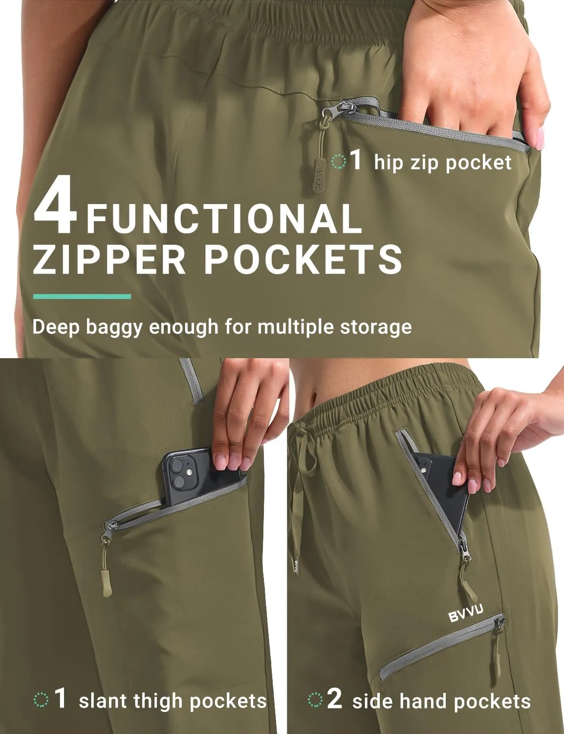 BVVU Women's Cargo Capris Hiking Pants Lightweight Quick Dry Joggers Outdoor Waterproof Workout Pants with Pockets