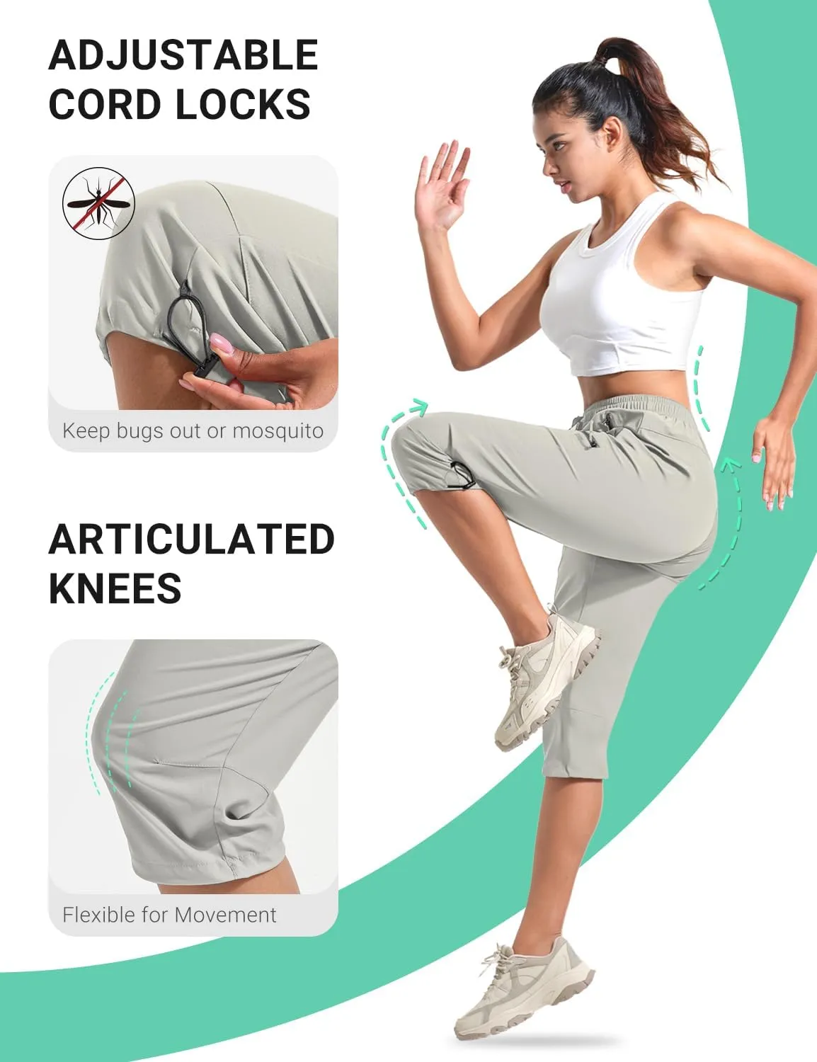BVVU Women's Cargo Capris Hiking Pants Lightweight Quick Dry Joggers Outdoor Waterproof Workout Pants with Pockets