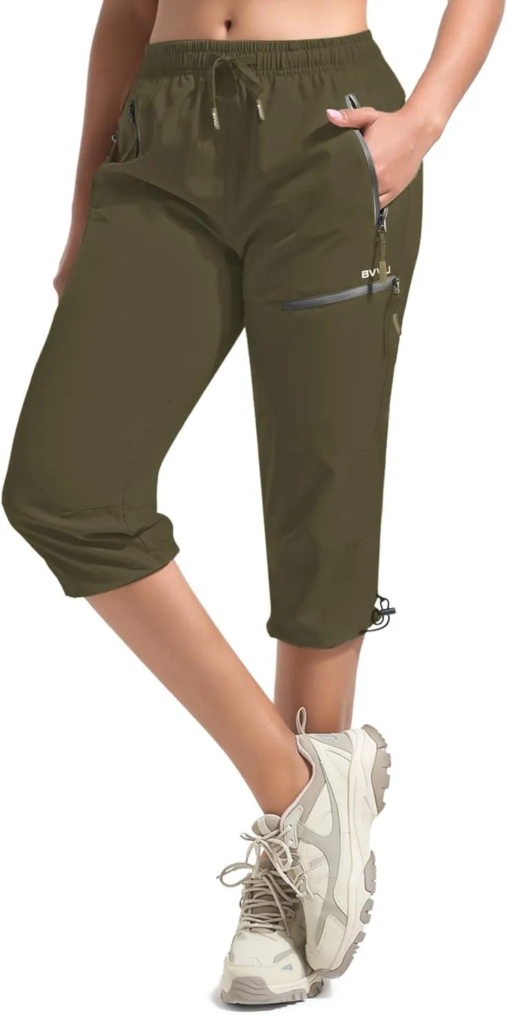 BVVU Women's Cargo Capris Hiking Pants Lightweight Quick Dry Joggers Outdoor Waterproof Workout Pants with Pockets