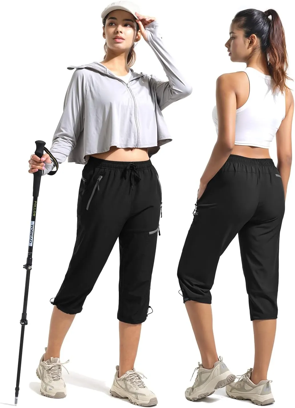 BVVU Women's Cargo Capris Hiking Pants Lightweight Quick Dry Joggers Outdoor Waterproof Workout Pants with Pockets