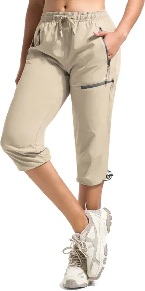 BVVU Women's Cargo Capris Hiking Pants Lightweight Quick Dry Joggers Outdoor Waterproof Workout Pants with Pockets