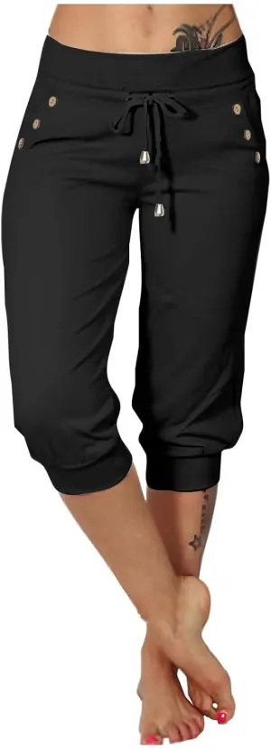 Capri Pants for Women,High Waisted Drawstring Joggers Stretch Lightweight Casual Hiking Pant Capri with Pockets