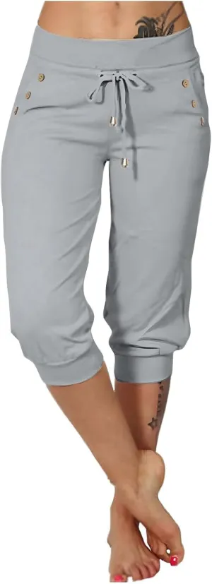 Capri Pants for Women,High Waisted Drawstring Joggers Stretch Lightweight Casual Hiking Pant Capri with Pockets