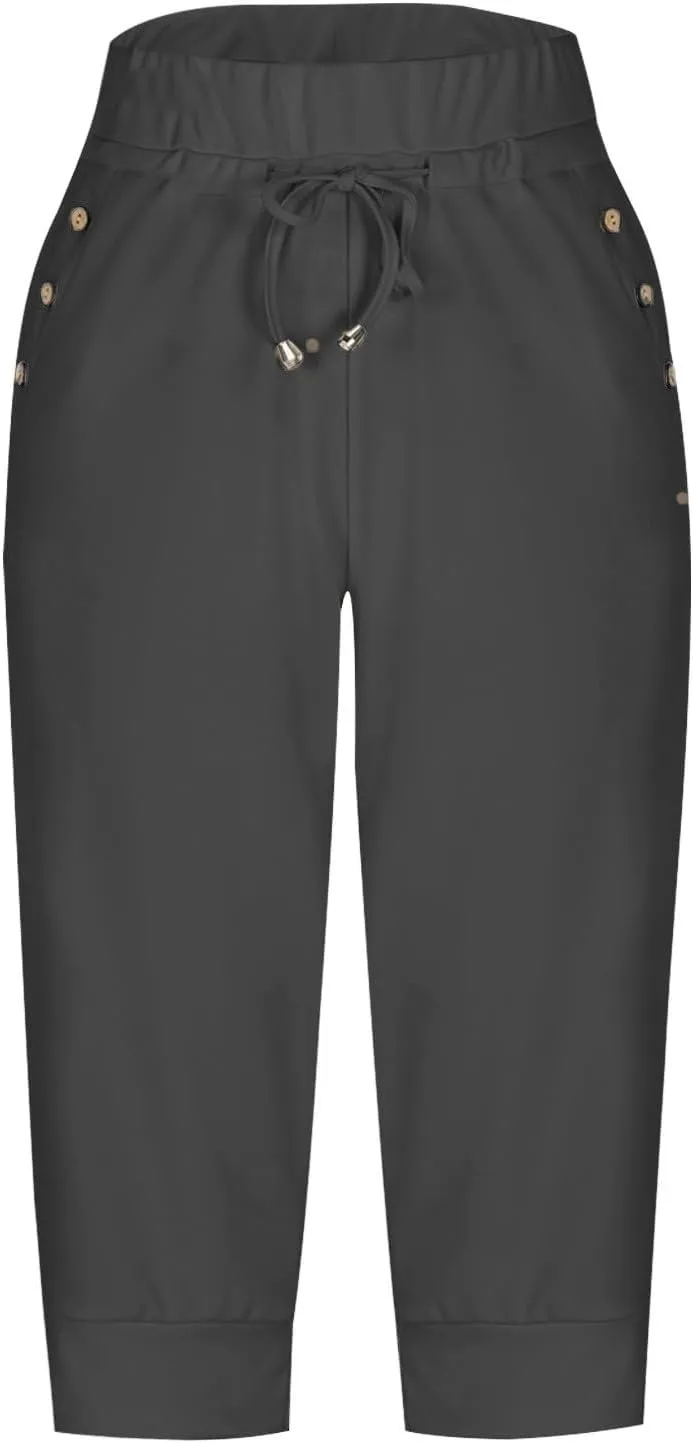 Capri Pants for Women,High Waisted Drawstring Joggers Stretch Lightweight Casual Hiking Pant Capri with Pockets