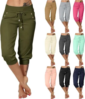 Capri Pants for Women,High Waisted Drawstring Joggers Stretch Lightweight Casual Hiking Pant Capri with Pockets