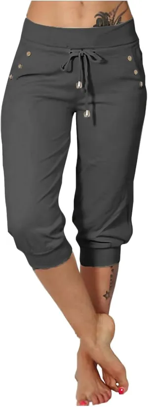 Capri Pants for Women,High Waisted Drawstring Joggers Stretch Lightweight Casual Hiking Pant Capri with Pockets