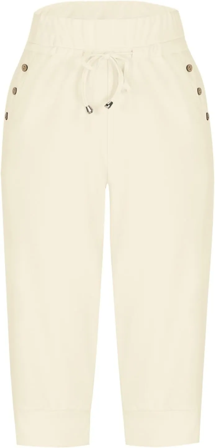 Capri Pants for Women,High Waisted Drawstring Joggers Stretch Lightweight Casual Hiking Pant Capri with Pockets