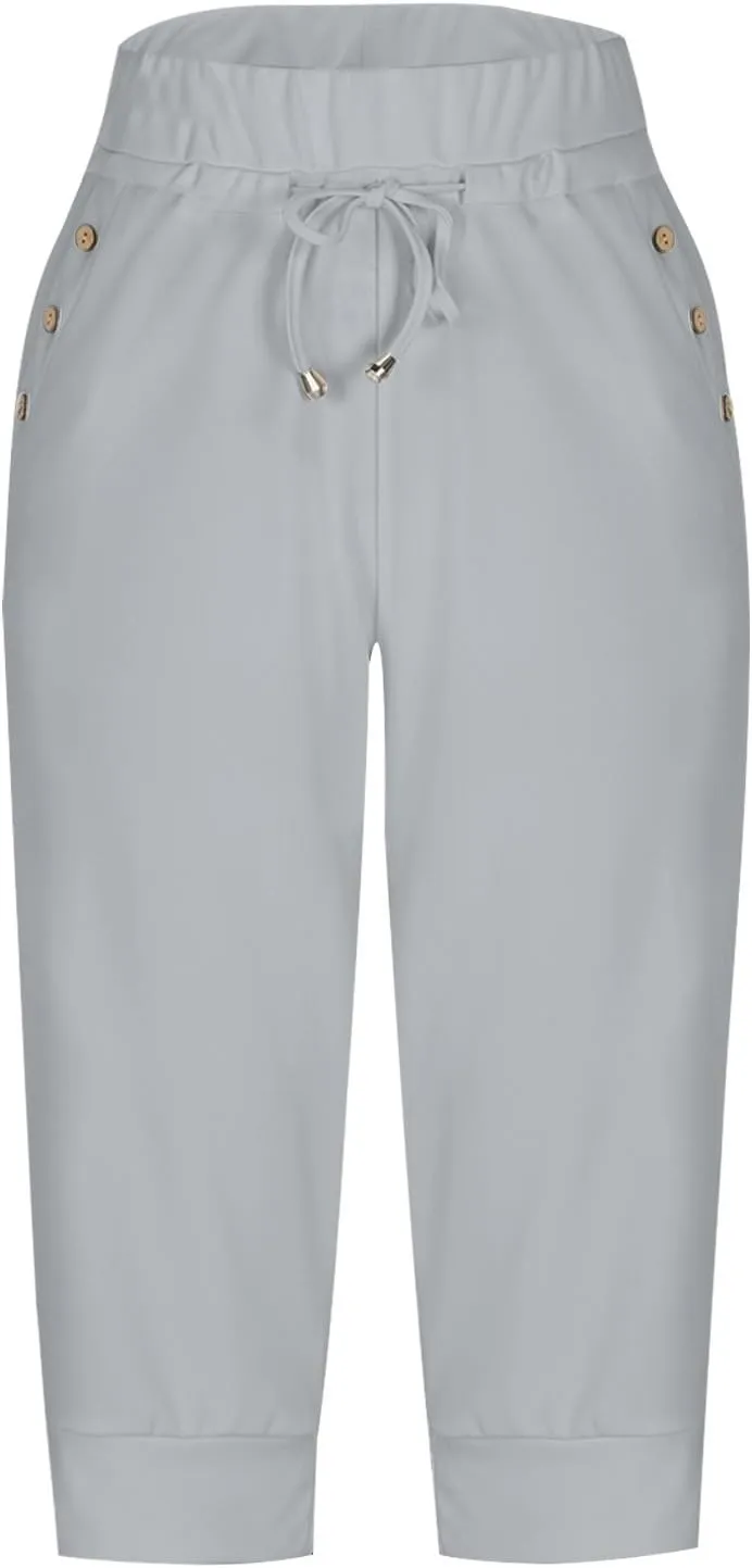 Capri Pants for Women,High Waisted Drawstring Joggers Stretch Lightweight Casual Hiking Pant Capri with Pockets