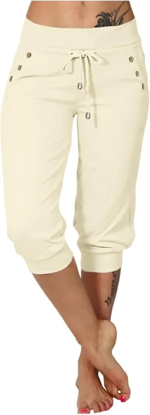 Capri Pants for Women,High Waisted Drawstring Joggers Stretch Lightweight Casual Hiking Pant Capri with Pockets