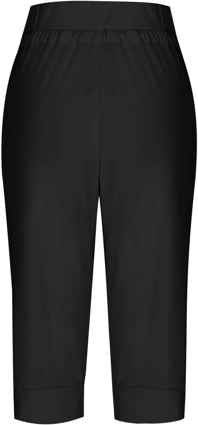 Capri Pants for Women,High Waisted Drawstring Joggers Stretch Lightweight Casual Hiking Pant Capri with Pockets