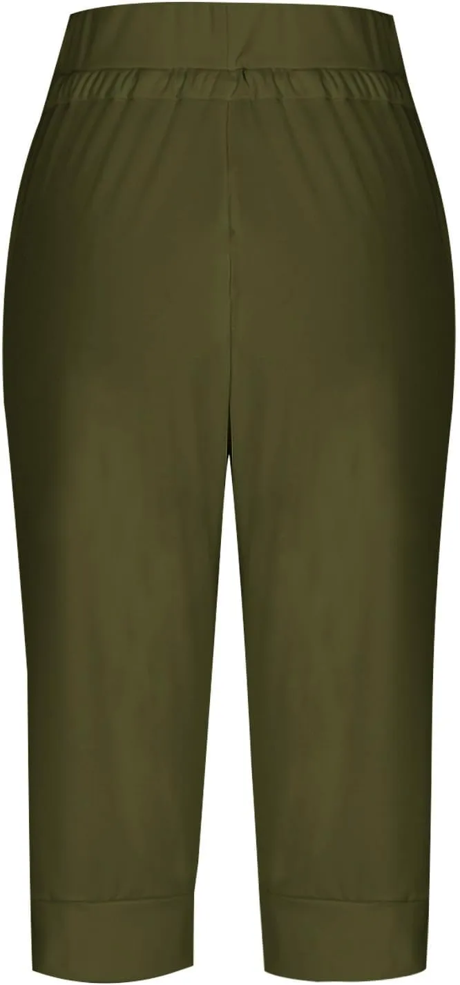 Capri Pants for Women,High Waisted Drawstring Joggers Stretch Lightweight Casual Hiking Pant Capri with Pockets