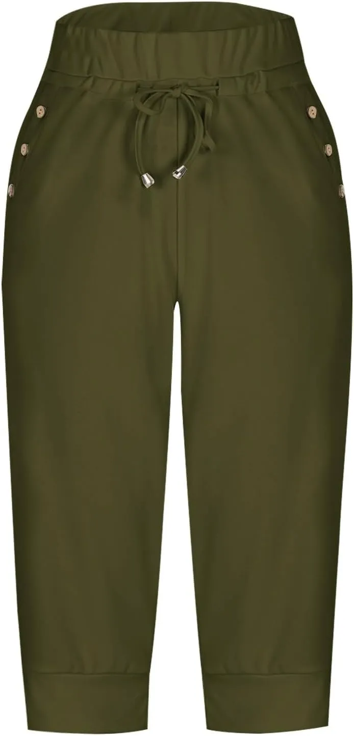 Capri Pants for Women,High Waisted Drawstring Joggers Stretch Lightweight Casual Hiking Pant Capri with Pockets
