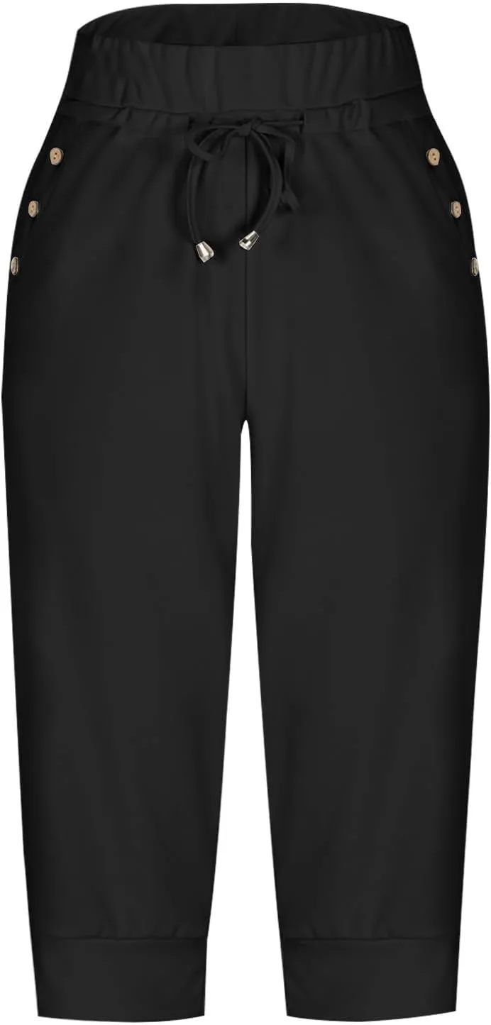Capri Pants for Women,High Waisted Drawstring Joggers Stretch Lightweight Casual Hiking Pant Capri with Pockets