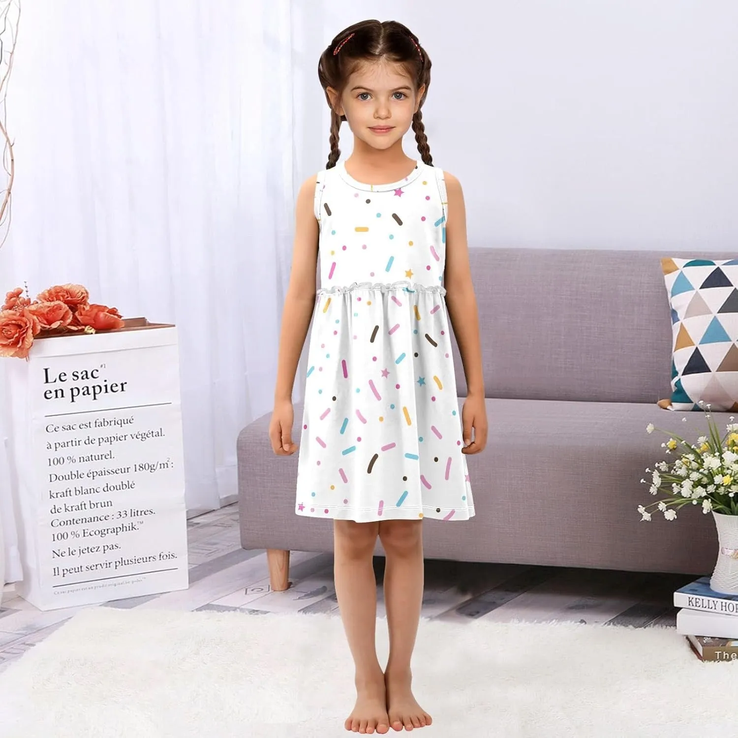 CaTaKu Girls' Sleeveless Dresses Toddler Girls Cute Print Summer Dresses for Girls Cotton Clothes School Outfits 2-8Y