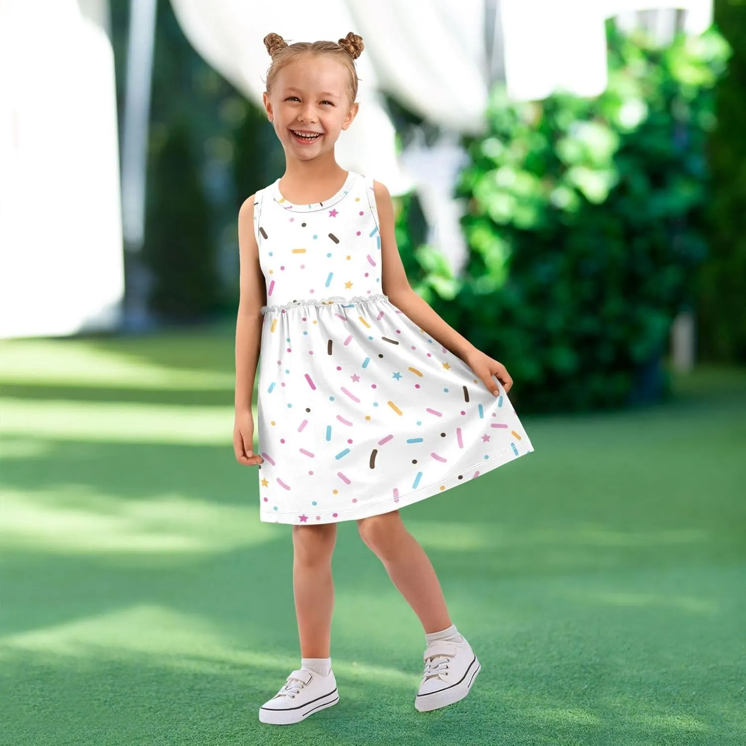CaTaKu Girls' Sleeveless Dresses Toddler Girls Cute Print Summer Dresses for Girls Cotton Clothes School Outfits 2-8Y