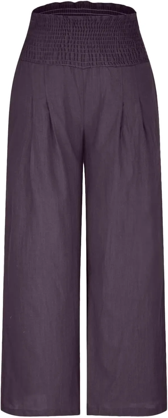 Ceboyel Women Wide Leg Palazzo Pants High Waisted Pants Pocket Casual Stretch Lounge Trousers Flowy Summer Beach Outfits 2023